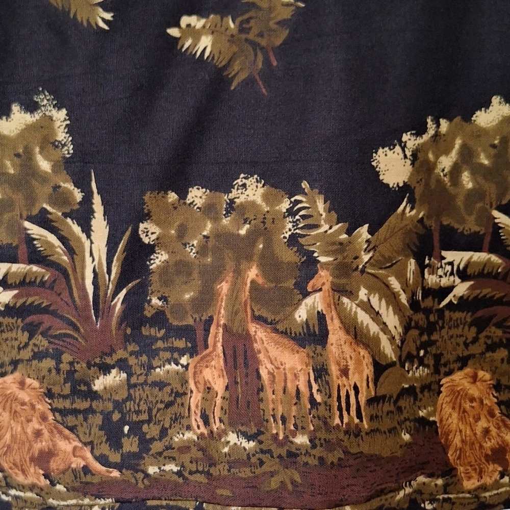 Vintage Asian-Inspired Jacket Safari Print Border Frog Closure Cotton Linen XL - Picture 5 of 7